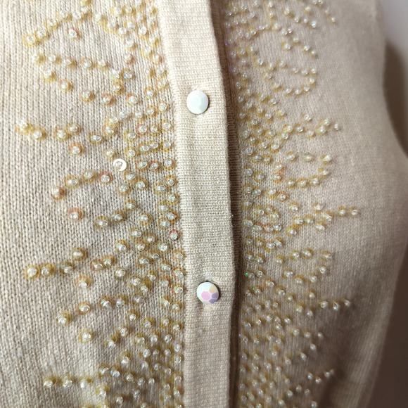 Aqua Silk Cashmere Cardigan Sweater Beaded Sequin - Picture 4 of 11